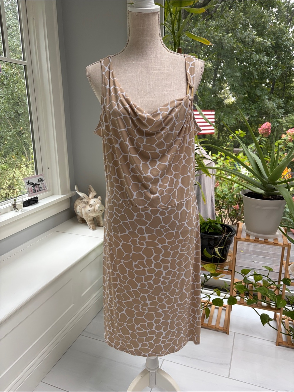 MICHAEL Michael Kors Beige and White Animal Print Slip Dress